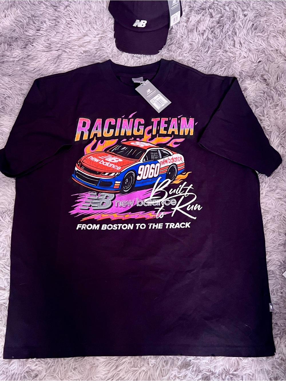 New Balance Racing Team Graphic Tee - Black with Multicolor Print w/NB Hat